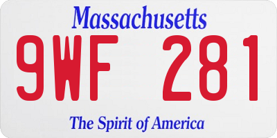MA license plate 9WF281