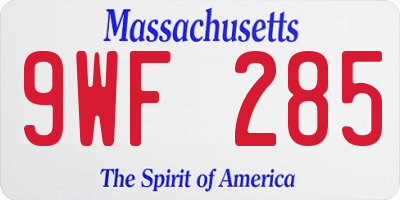 MA license plate 9WF285