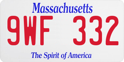 MA license plate 9WF332