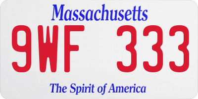 MA license plate 9WF333