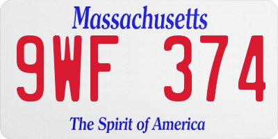 MA license plate 9WF374