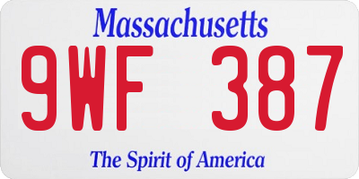 MA license plate 9WF387