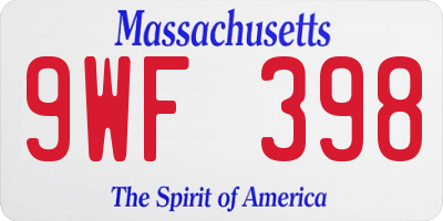 MA license plate 9WF398