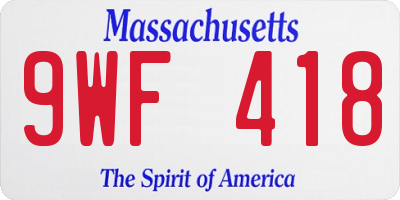 MA license plate 9WF418