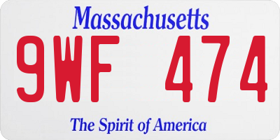 MA license plate 9WF474
