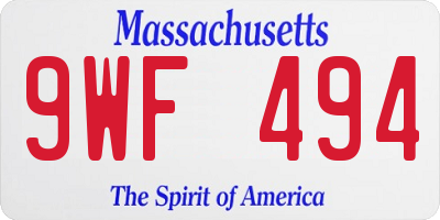 MA license plate 9WF494