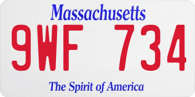 MA license plate 9WF734