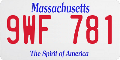 MA license plate 9WF781
