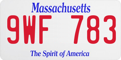 MA license plate 9WF783