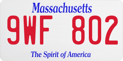 MA license plate 9WF802