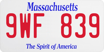MA license plate 9WF839