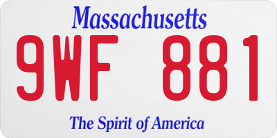 MA license plate 9WF881