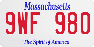 MA license plate 9WF980
