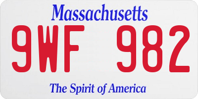 MA license plate 9WF982