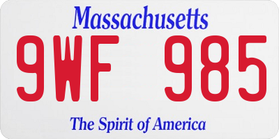 MA license plate 9WF985