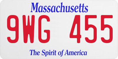MA license plate 9WG455