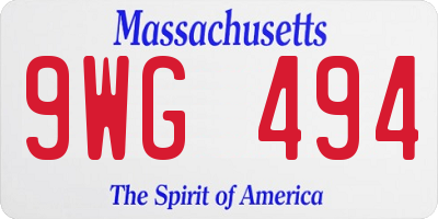 MA license plate 9WG494