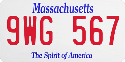 MA license plate 9WG567