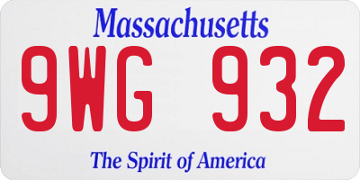 MA license plate 9WG932