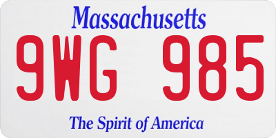 MA license plate 9WG985