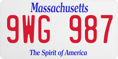 MA license plate 9WG987