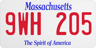 MA license plate 9WH205