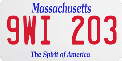 MA license plate 9WI203