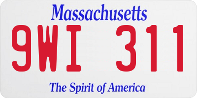 MA license plate 9WI311