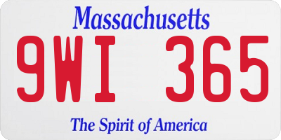 MA license plate 9WI365