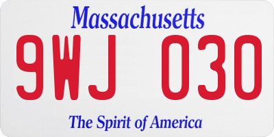 MA license plate 9WJ030