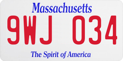MA license plate 9WJ034