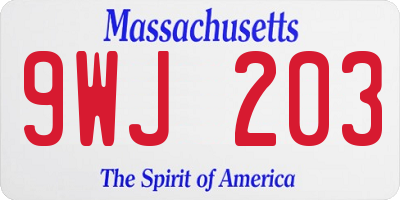 MA license plate 9WJ203