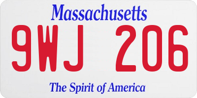 MA license plate 9WJ206