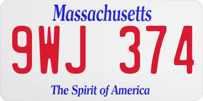 MA license plate 9WJ374