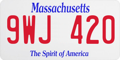 MA license plate 9WJ420