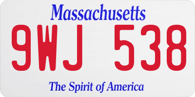 MA license plate 9WJ538