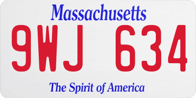 MA license plate 9WJ634
