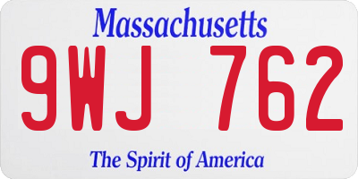 MA license plate 9WJ762