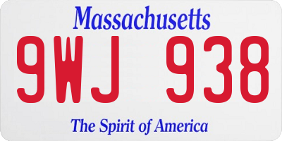 MA license plate 9WJ938