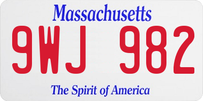 MA license plate 9WJ982