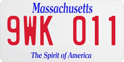 MA license plate 9WK011