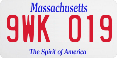 MA license plate 9WK019