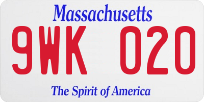 MA license plate 9WK020