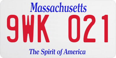 MA license plate 9WK021