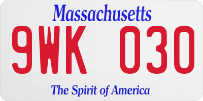 MA license plate 9WK030