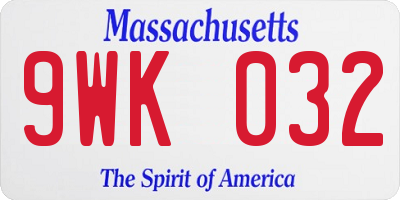 MA license plate 9WK032