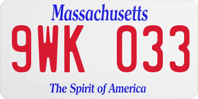 MA license plate 9WK033