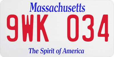 MA license plate 9WK034