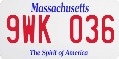 MA license plate 9WK036