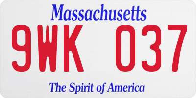 MA license plate 9WK037